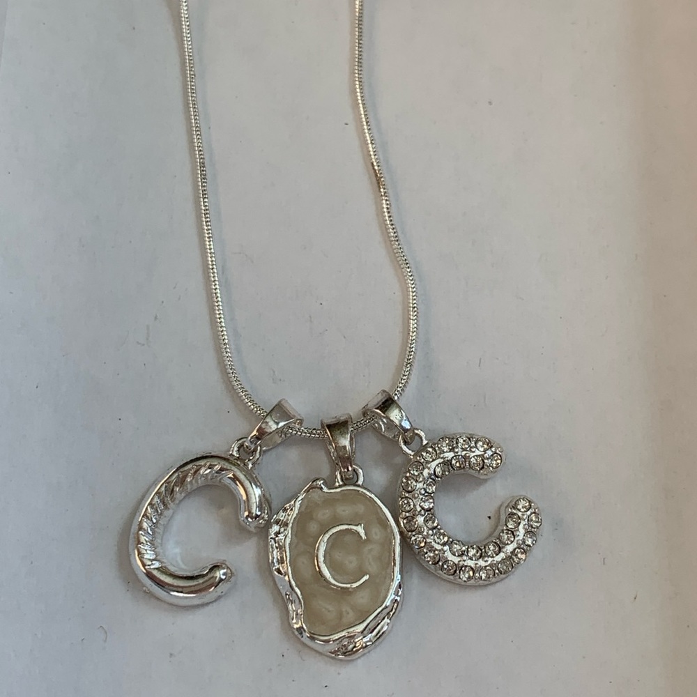 Triple Letter C Initial Charm Necklace Silver Tone - Picture 3 of 7